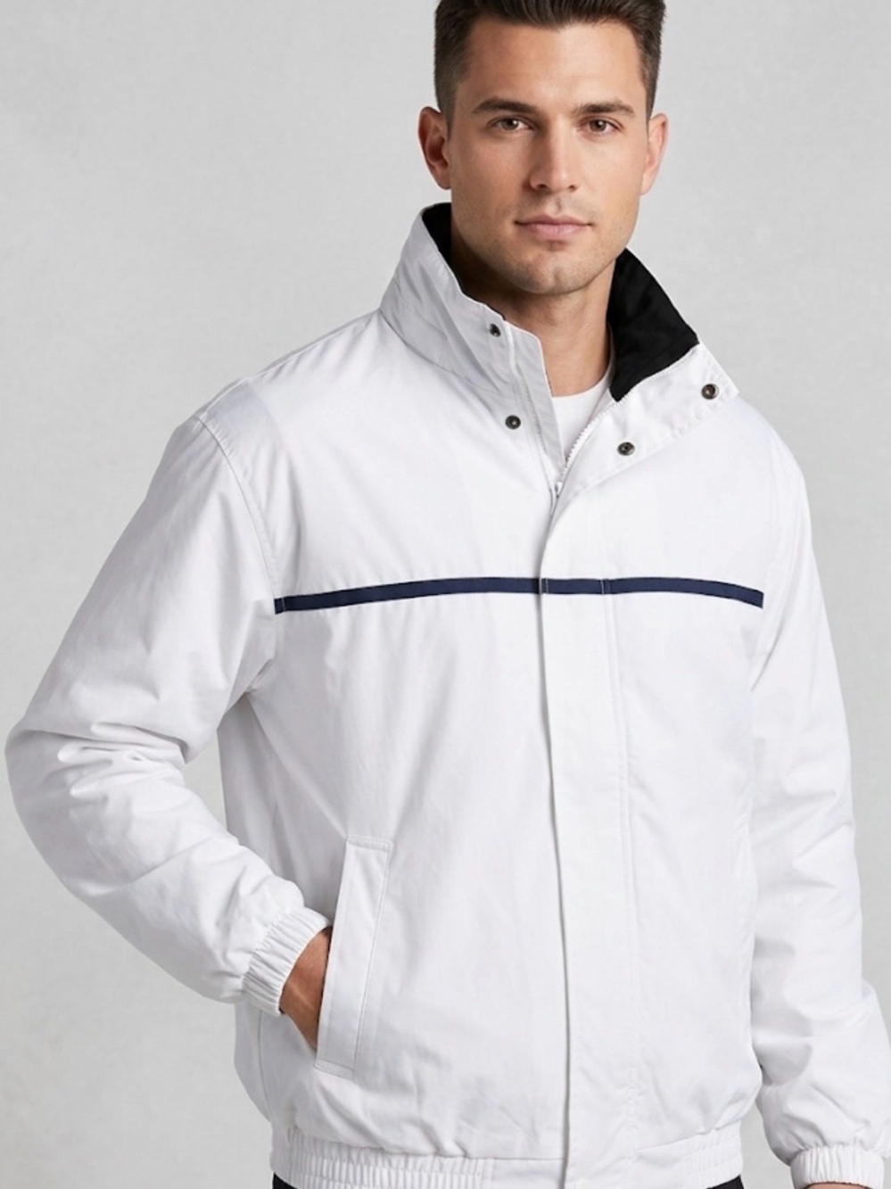 Nautica White Windbreaker Jacket with Navy Accent for men size XXL